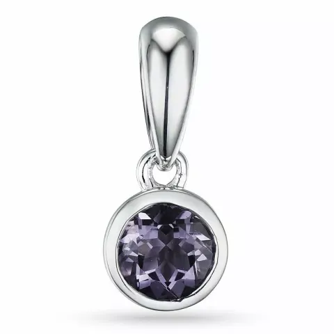 Rundt ametyst anheng i 9 karat hvitt gull 0,47 ct