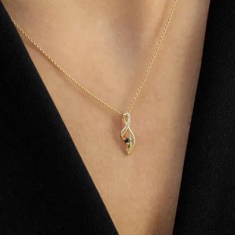 abstrakt svart diamant anheng i 9 karat gull 0,03 ct