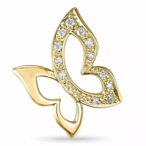 sommerfugl diamant anheng i 9 karat gull 0,07 ct