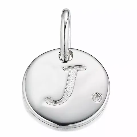 Bokstav j diamant anheng i 9 karat hvitt gull 0,01 ct