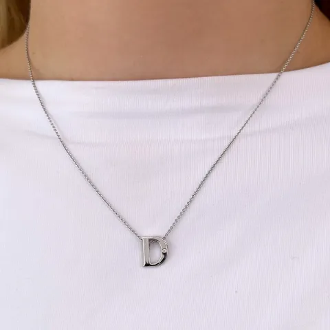 Bokstav d diamant anheng i 9 karat hvitt gull 0,01 ct