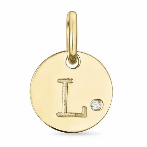 bokstav l diamant anheng i 9 karat gull 0,01 ct