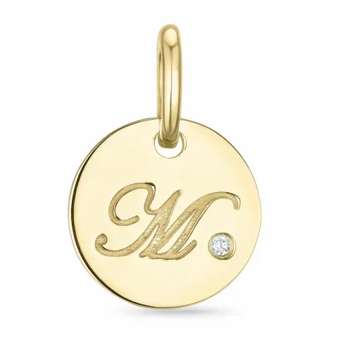 bokstav m diamant anheng i 9 karat gull 0,01 ct