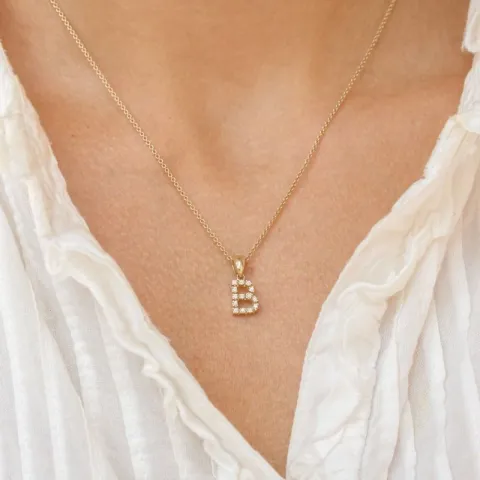 bokstav b diamant anheng i 9 karat gull 0,084 ct