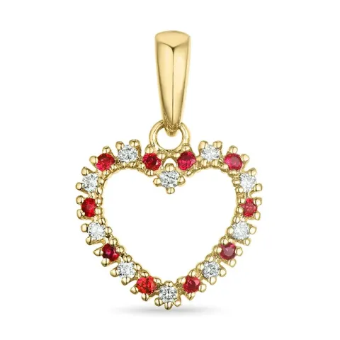 hjerte rubin diamantanheng i 9 karat gull 0,08 ct 0,09 ct
