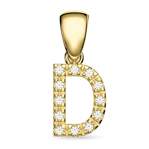 bokstav d diamant anheng i 9 karat gull 0,08 ct