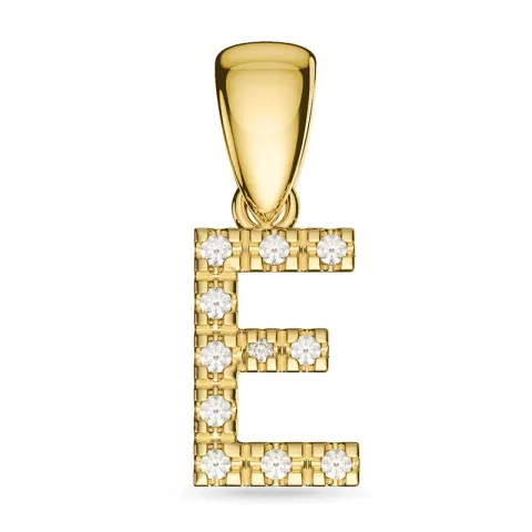 bokstav e diamant anheng i 9 karat gull 0,07 ct