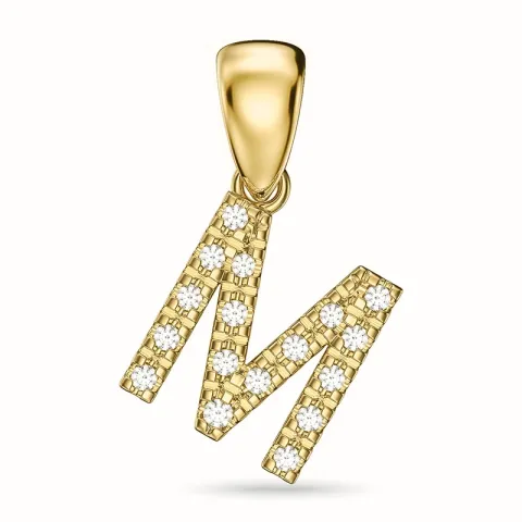 bokstav m diamant anheng i 9 karat gull 0,10 ct