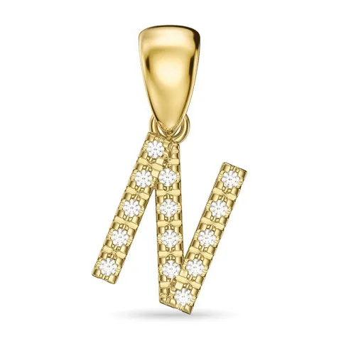 bokstav n diamant anheng i 9 karat gull 0,08 ct