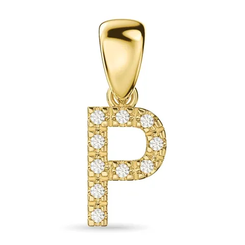 bokstav p diamant anheng i 9 karat gull 0,06 ct