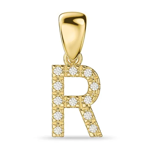 bokstav r diamant anheng i 14 karat gull 0,08 ct