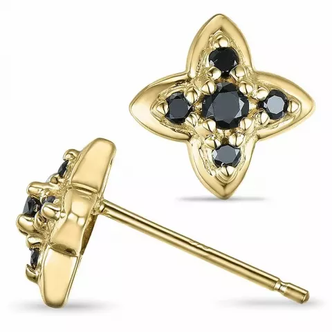 blomst svart diamant ørestikker i 9 karat gull med svart diamant 