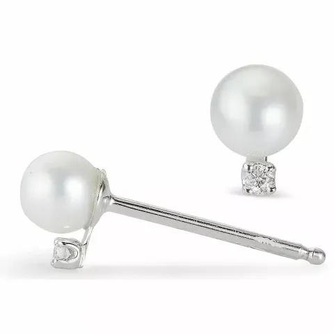 perle diamantøredobb i 9 karat hvitt gull med diamant 