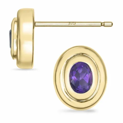 ovale ametyst solitaireørepynt i 9 karat gull med ametyst