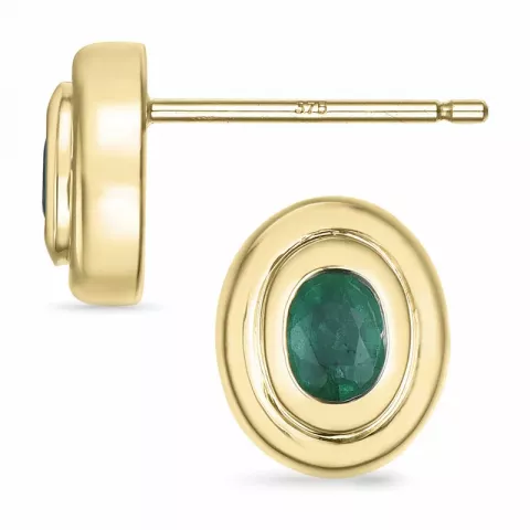 ovale smaragd solitaireørepynt i 9 karat gull med smaragd 