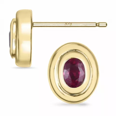 ovale rubin solitaireørepynt i 9 karat gull med rubin 