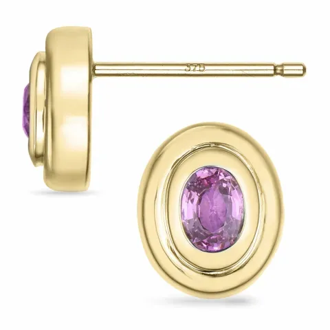 ovale rosa safir solitaireørepynt i 9 karat gull med rosa safir
