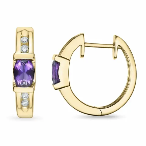 18 mm ametyst creol i 9 karat gull med ametyst og diamant