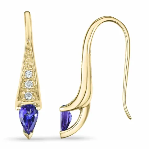 lange tanzanite briljantøredobb i 9 karat gull med tanzanite og diamant