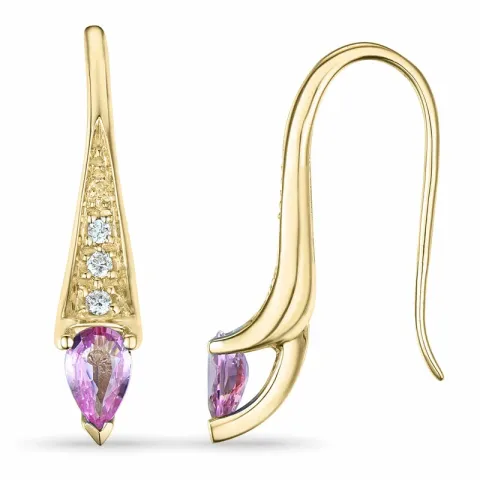 lange rosa safir diamantøredobb i 9 karat gull med rosa safir og diamant