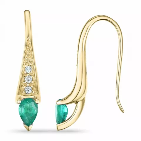 lange smaragd briljantøredobb i 9 karat gull med smaragd og diamant 