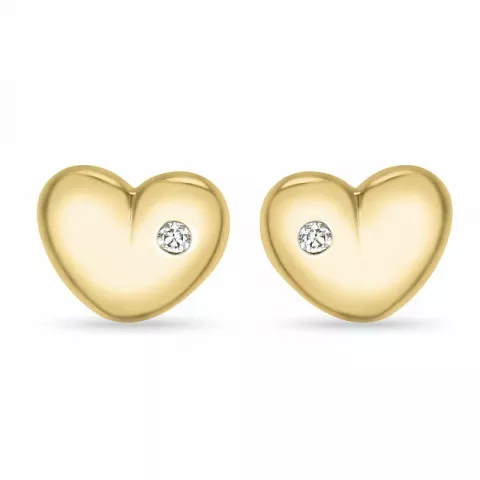 hjerte diamant ørestikker i 9 karat gull med diamant 