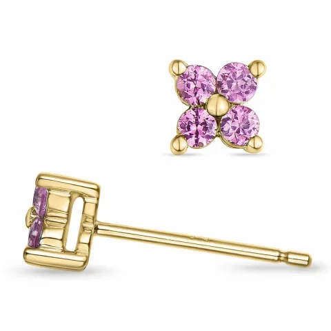 blomst rosa safir ørestikker i 9 karat gull med rosa safir
