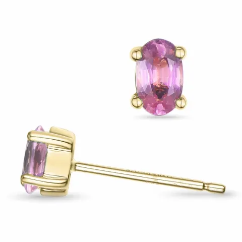 ovale rosa safir solitaireørepynt i 9 karat gull med rosa safir