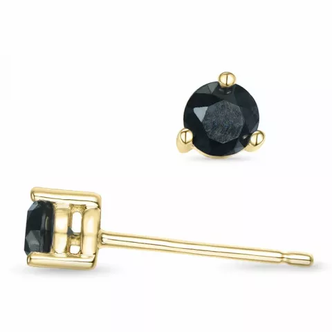 2 x 0,16 ct svart diamant solitaireørepynt i 9 karat gull med svart diamant 