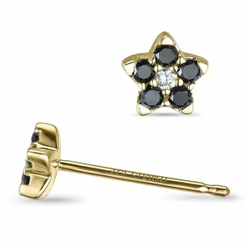 stjerne svart diamant ørestikker i 9 karat gull med diamant og svart diamant