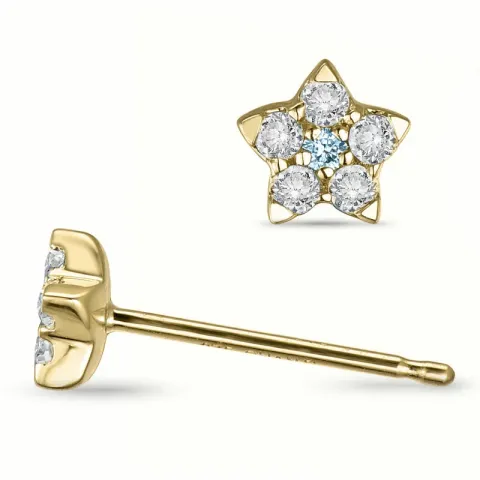 stjerne ørestikker i 9 karat gull med diamant og topas
