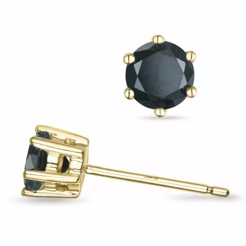 2 x 0,34 ct svart briljant solitaireørepynt i 9 karat gull med svart diamant 