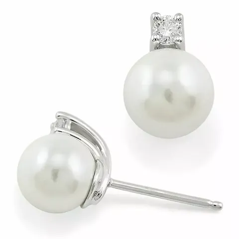 perle diamantøredobb i 9 karat hvitt gull med diamant 