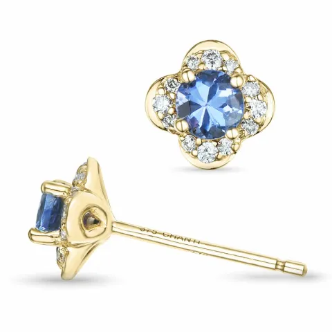 blomst tanzanite briljantøredobb i 9 karat gull med tanzanite og diamant
