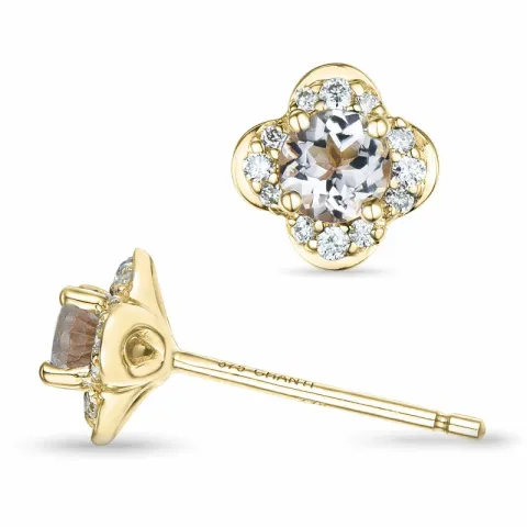 blomst morganit briljantøredobb i 9 karat gull med morganit og diamant