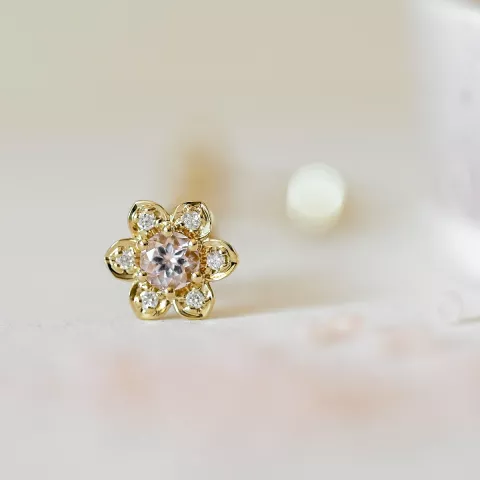 blomst morganit briljantøredobb i 9 karat gull med morganit og diamant 