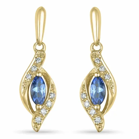 lange tanzanite briljantøredobb i 9 karat gull med tanzanite og diamant