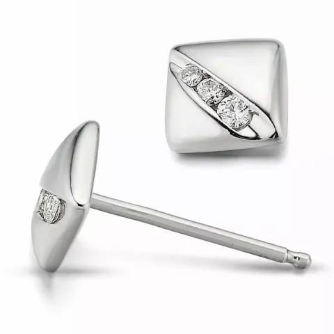 firkantet diamant ørestikker i 9 karat hvitt gull med diamant