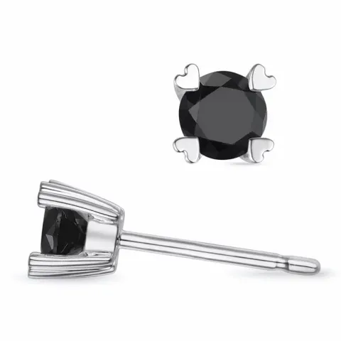 2 x 0,20 ct svart diamant solitaireørepynt i 9 karat hvitt gull med svart diamant
