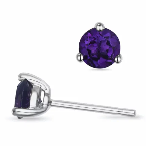 2 x 0,33 ct ametyst solitaireørepynt i 9 karat hvitt gull med ametyst