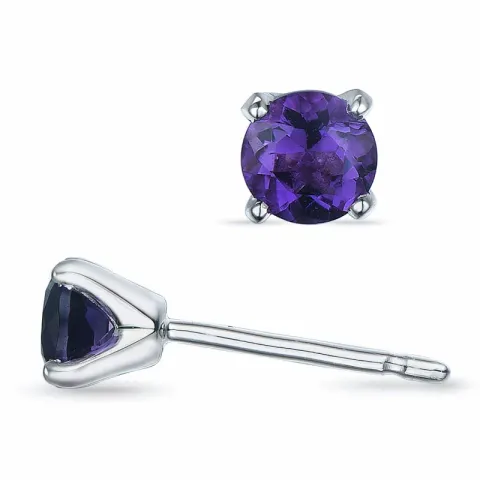 2 x 0,25 ct ametyst solitaireørepynt i 9 karat hvitt gull med ametyst