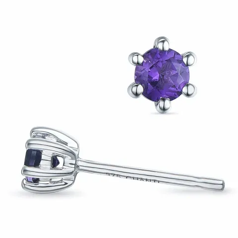 2 x 0,10 ct ametyst solitaireørepynt i 9 karat hvitt gull med ametyst