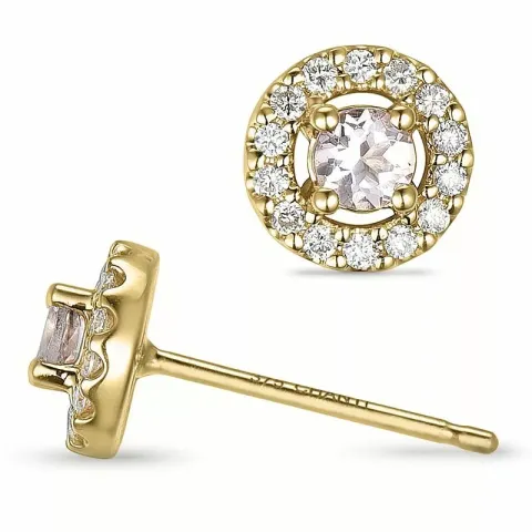 runde morganit diamantøredobb i 9 karat gull med diamant og morganit
