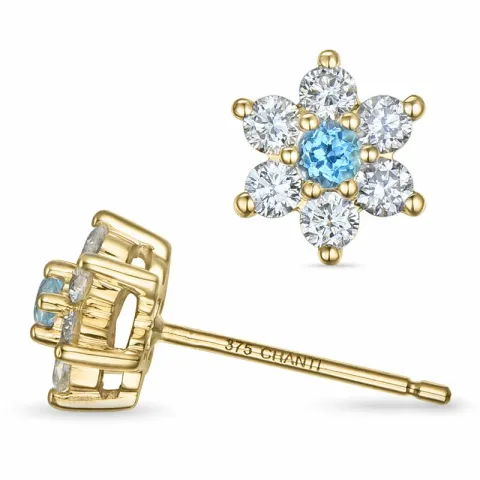 blomst topas diamantøredobb i 9 karat gull med diamant og topas