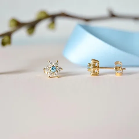 blomst topas diamantøredobb i 9 karat gull med diamant og topas