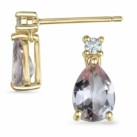 dråpe morganit briljantøredobb i 9 karat gull med morganit og diamant