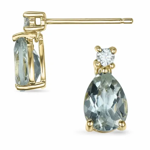 dråpe grønn ametyst briljantøredobb i 9 karat gull med ametyst og diamant