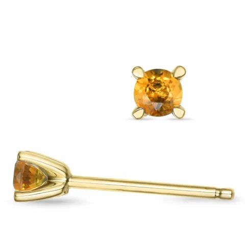 2 x 0,10 ct citrin solitaireørepynt i 9 karat gull med citrin