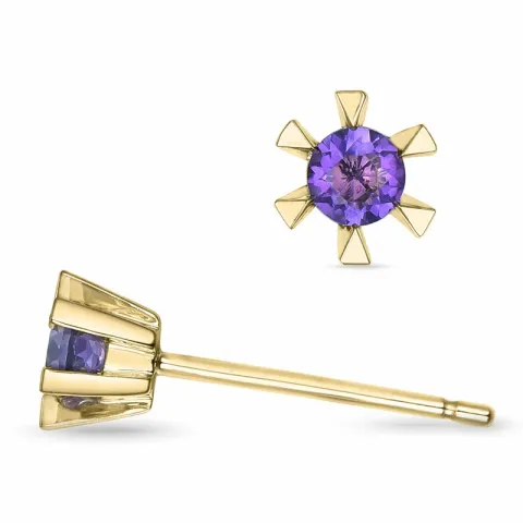 2 x 0,10 ct ametyst solitaireørepynt i 9 karat gull med ametyst