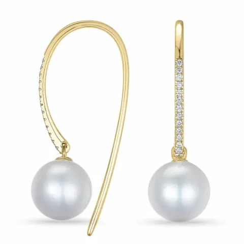 perle øredobber i 9 karat gull med diamant 